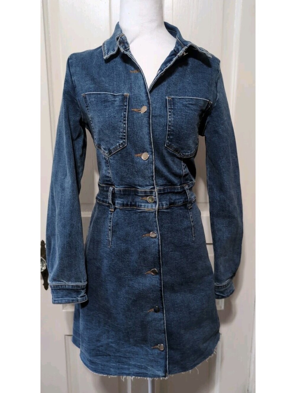 Blue Buttercup Denim Mini Dress Raw Hem Western Blue Cowgirl Woman's M(1515)D